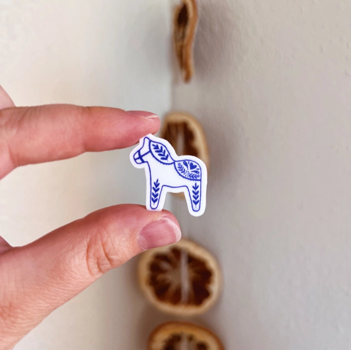 Mini Swedish Dala Horse Sticker - White