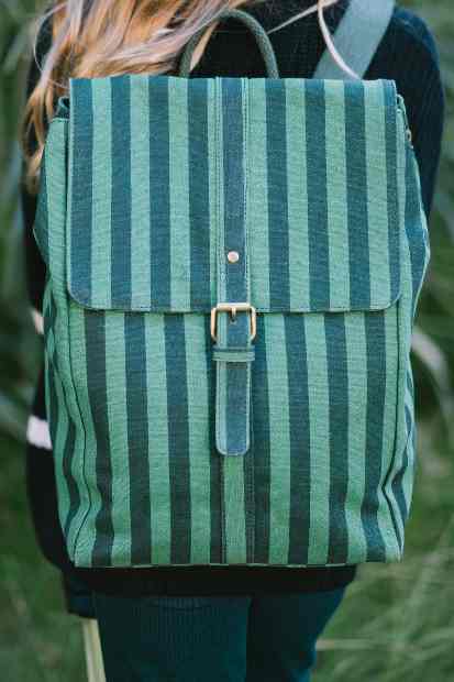 OMOM Organic Backpack - Small Striped Green