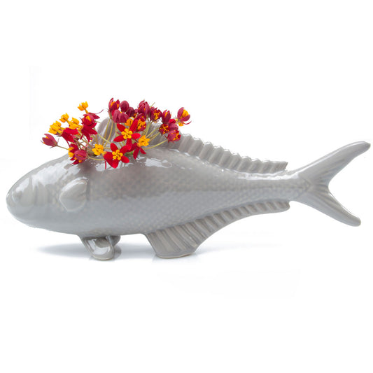 Carp Ceramic Flower Vase - Grey