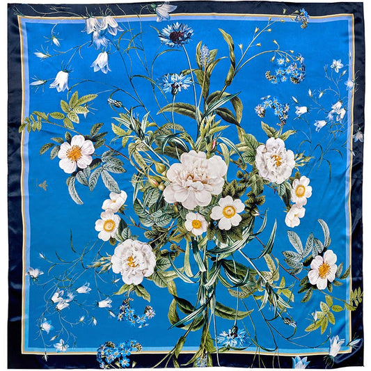 Silk Scarf - Blue Flower Garden (Large)