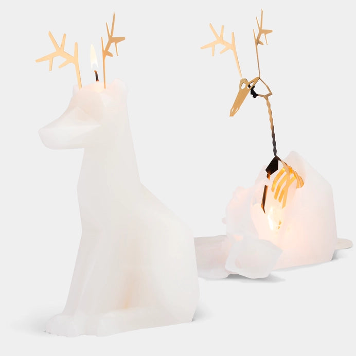 Pyropet Dyri Reindeer Skeleton Candle - White