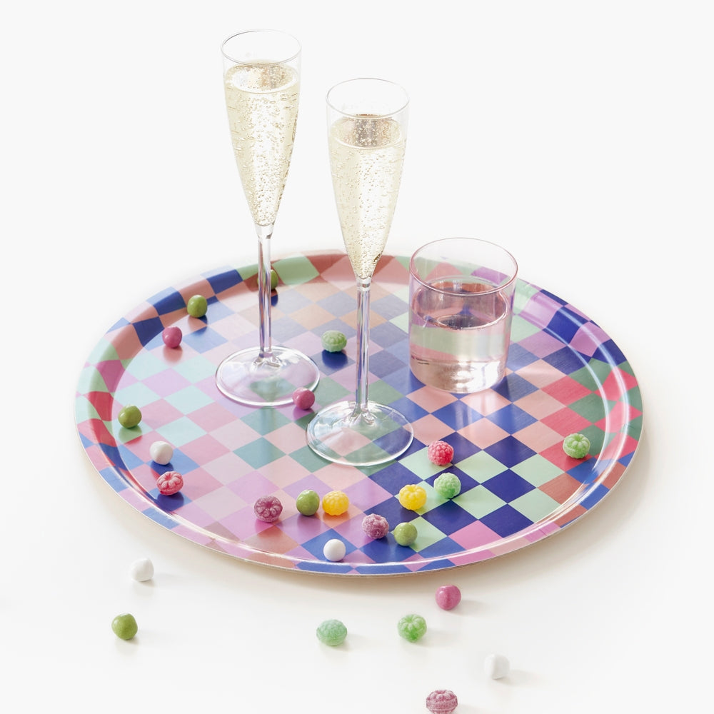 Round Tray - Multicolor Checkered