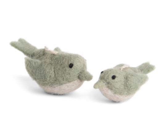 Felt Bird Ornament, Dusty Green, Set of 2