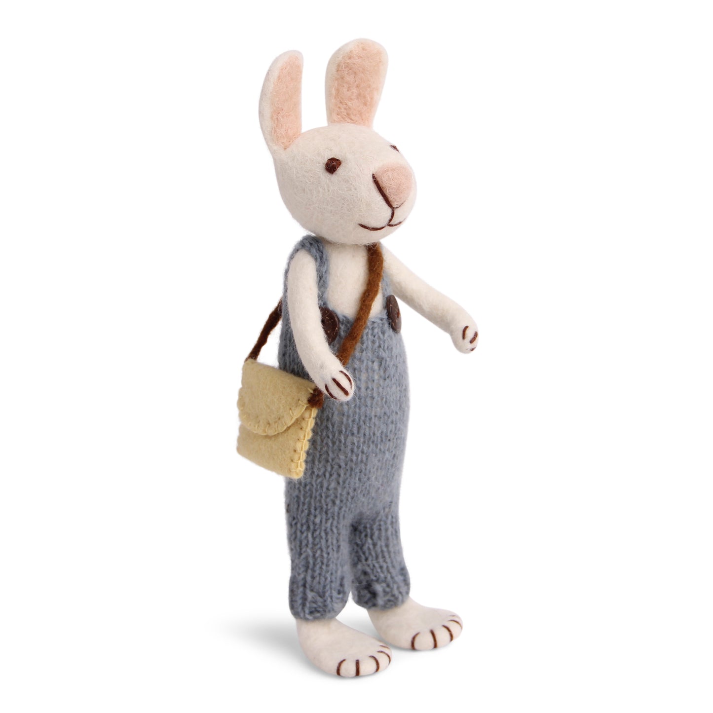 Felt Large White Bunny with Blue Pants and Bag