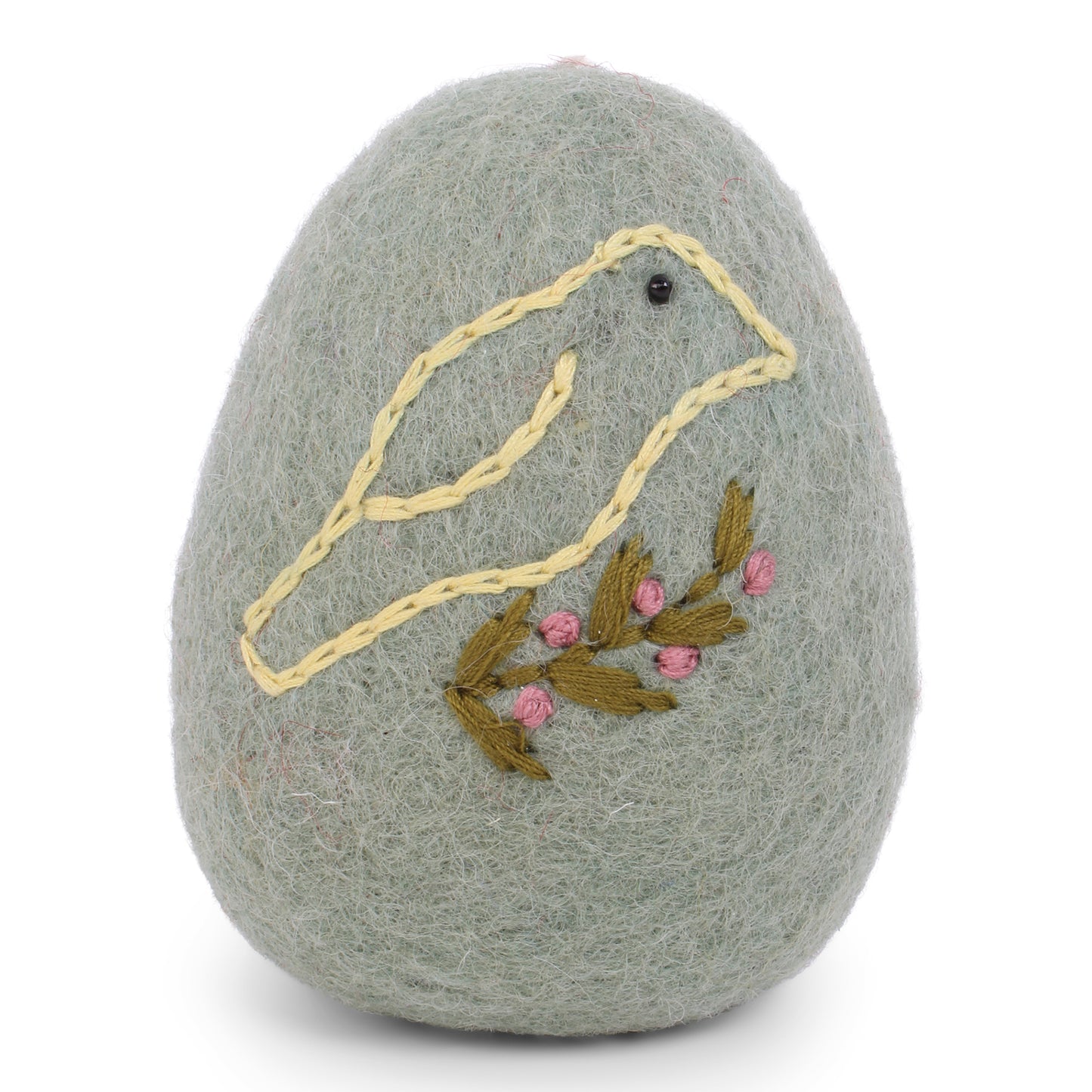 Felt Big Egg with Bird Ornament - Light Green