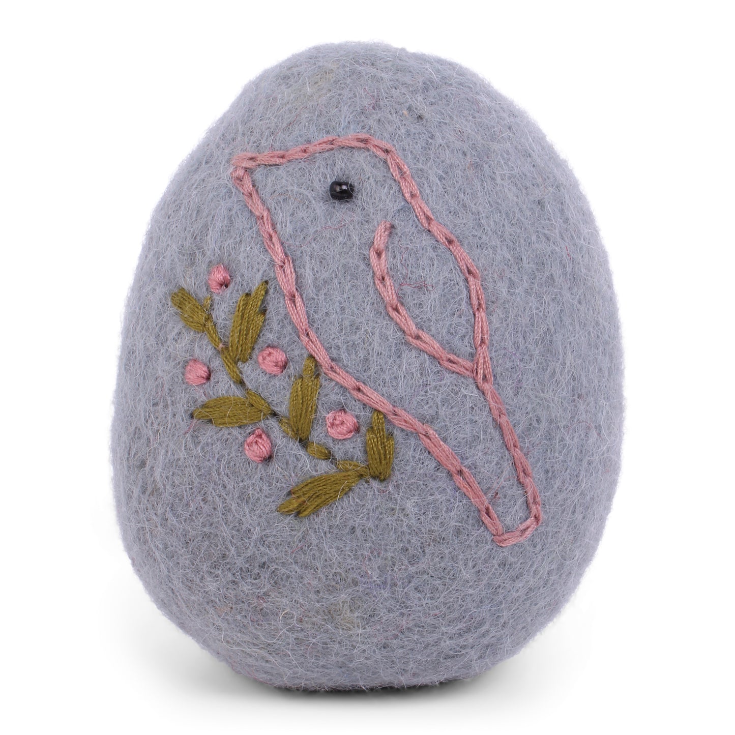 Felt Big Egg with Bird Ornament - Light Blue