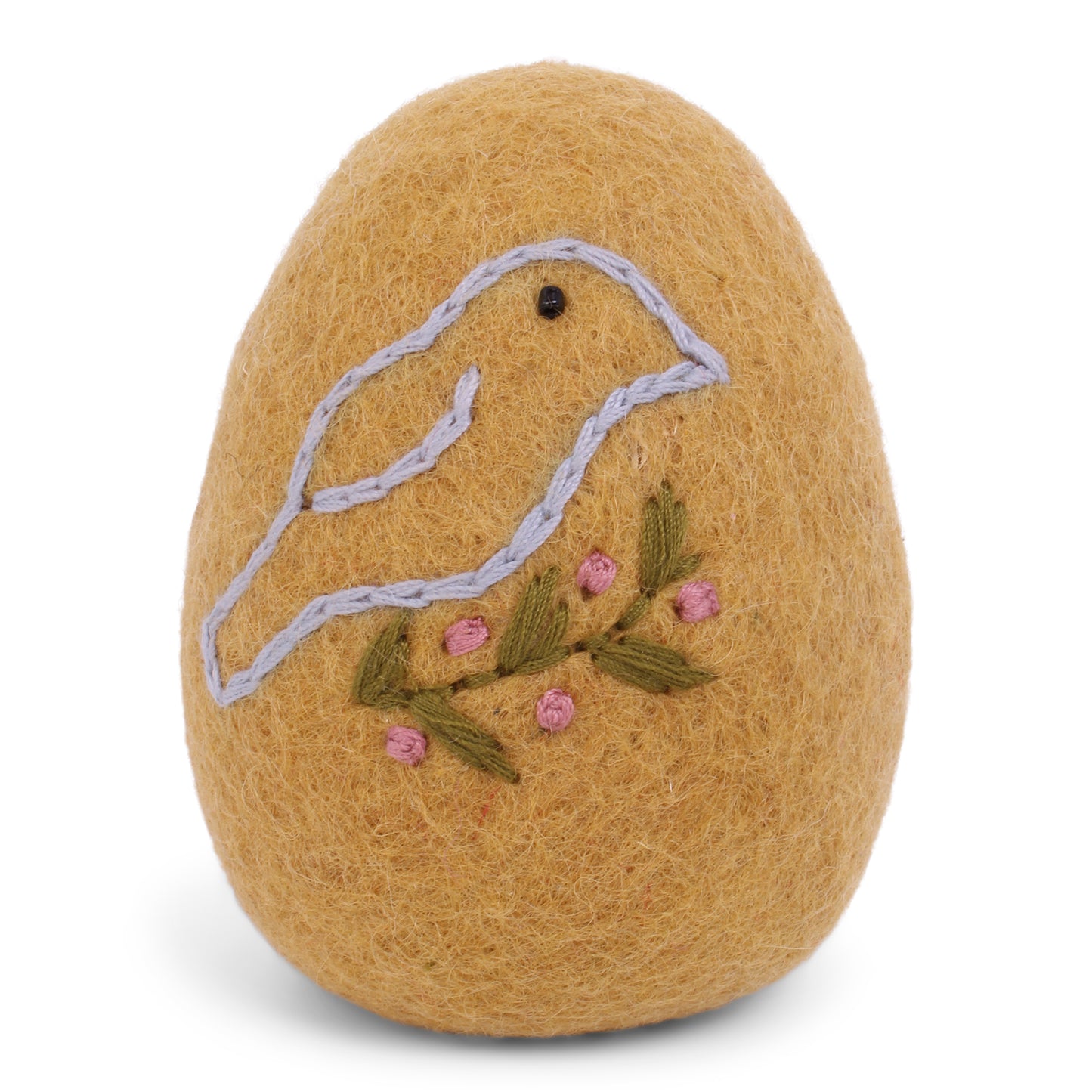 Felt Big Egg with Bird Ornament - Ochre