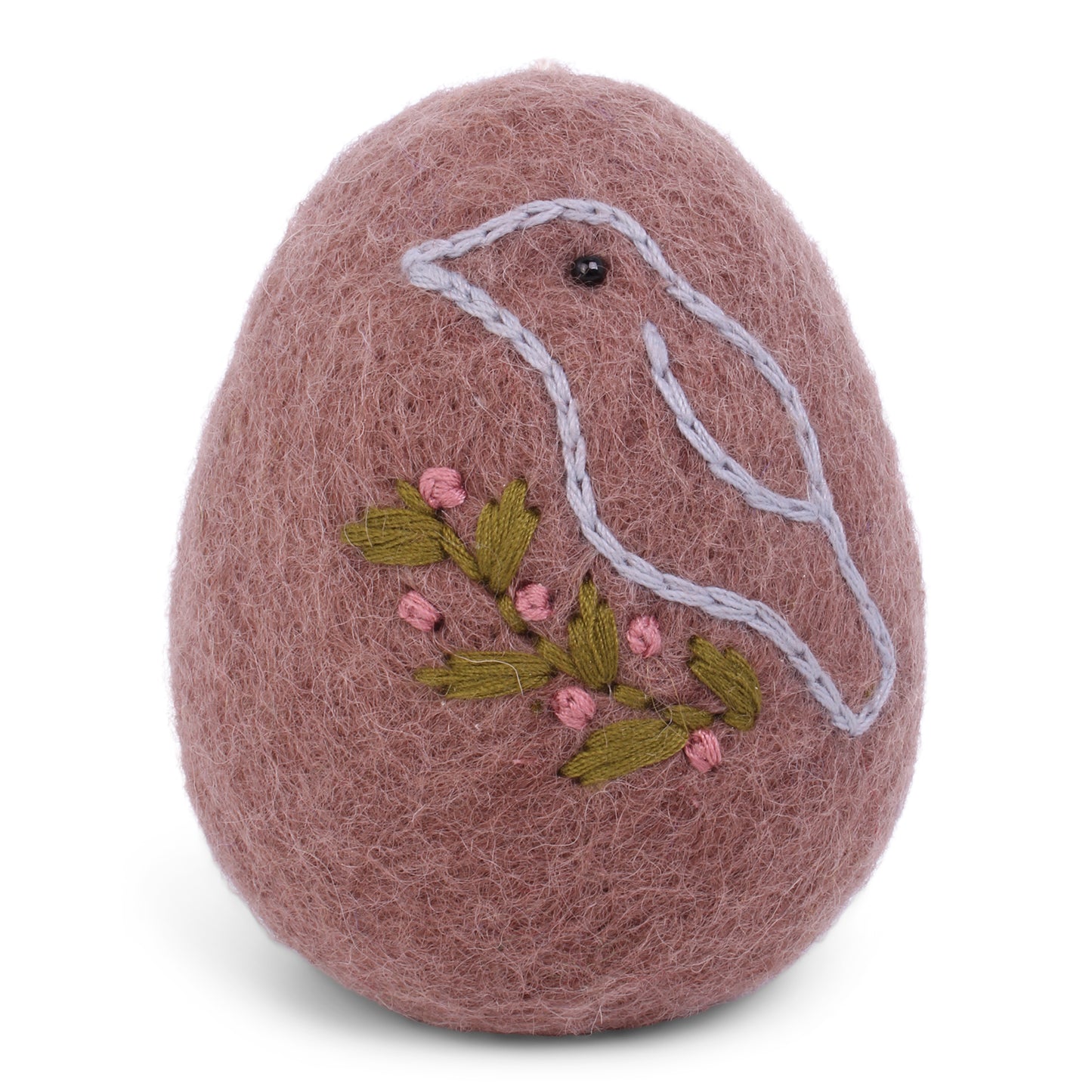 Felt Big Egg with Bird Ornament - Plum