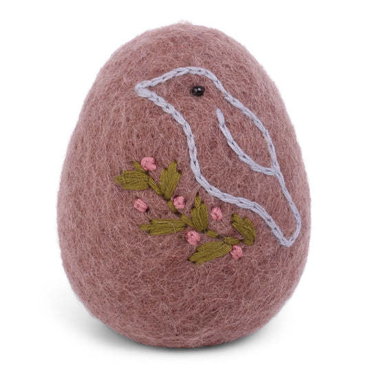 Felt Big Egg with Bird Ornament - Plum