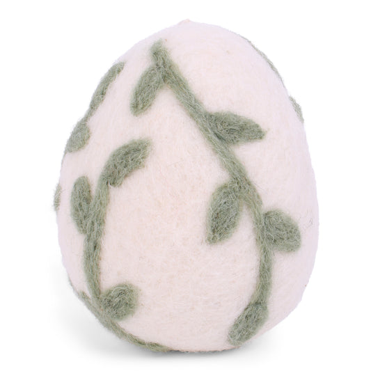 Felt Big Egg with Leaves Ornament - Green