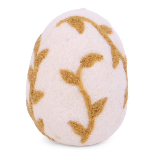 Felt Big Egg with Leaves Ornament - Ochre