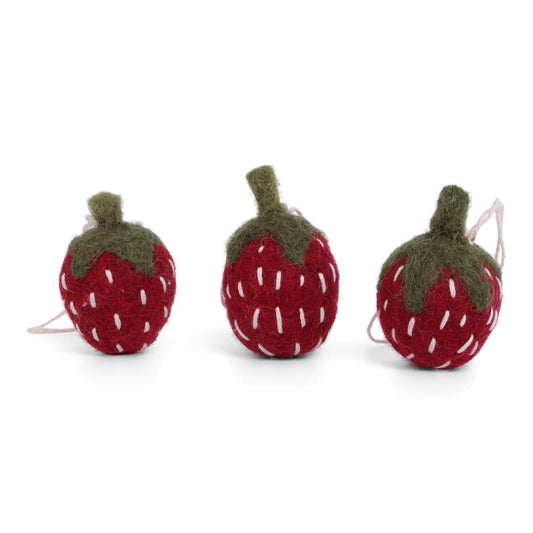 Felt Strawberries Ornament, Set of 3