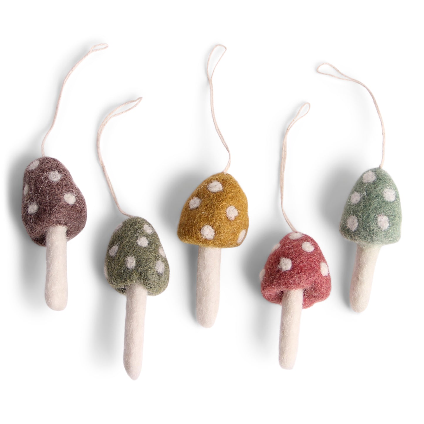 Felt Mushroom Ornaments, Burnt, Set of 5