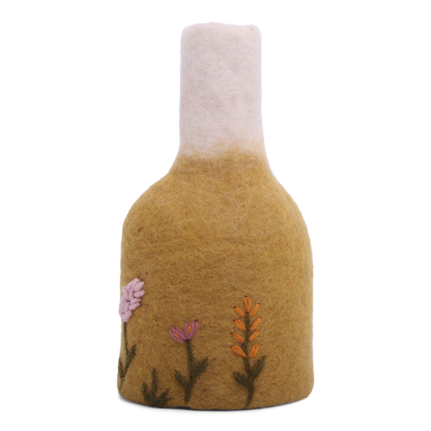 Felt Vase with Embroidery - Ochre/White