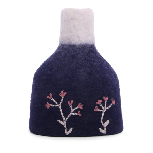 Felt Vase with Embroidery - Dark Blue/White