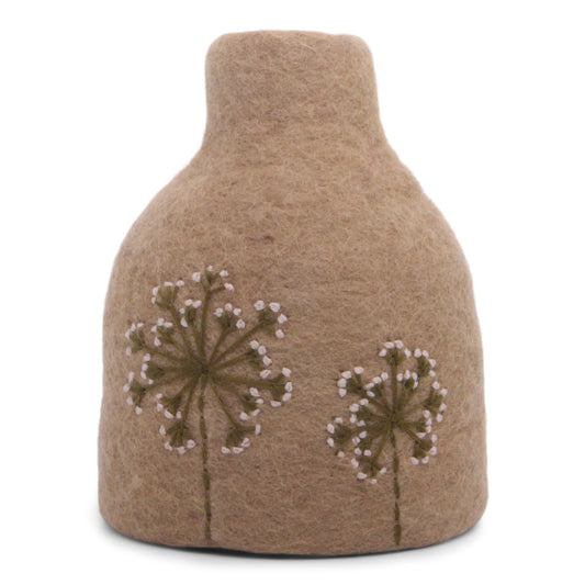 Felt Vase with Embroidery - Light Brown