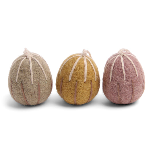 Felt Eggs with Embroidery Stripes Ornament, Set of 3