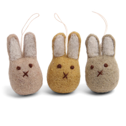 Felt Mini Bunny Ornament, Clay Colors, Set of 3