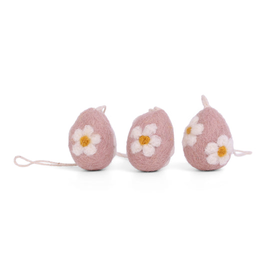 Felt Egg Ornament with Flowers, Rose, Set of 3