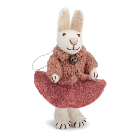 Felt White Bunny w/Rose Skirt & Jacket Ornament