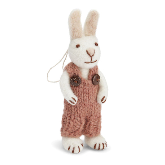 Felt White Bunny w/Rose Pants Ornament