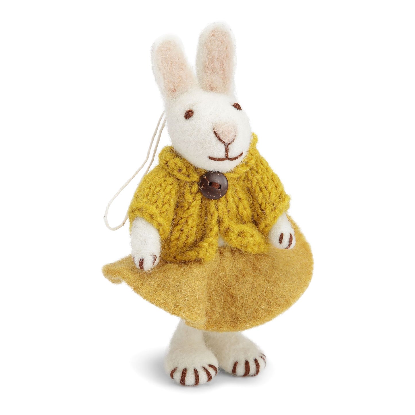 Felt White Bunny w/Ochre Skirt & Jacket Ornament