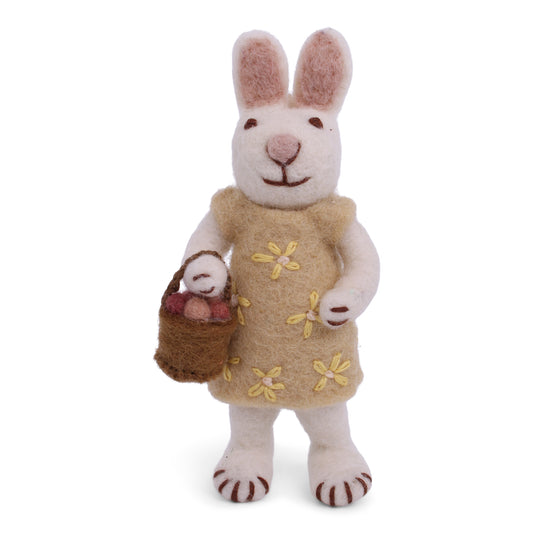 Felt White Bunny w/Yellow Dress & Egg Basket Ornament