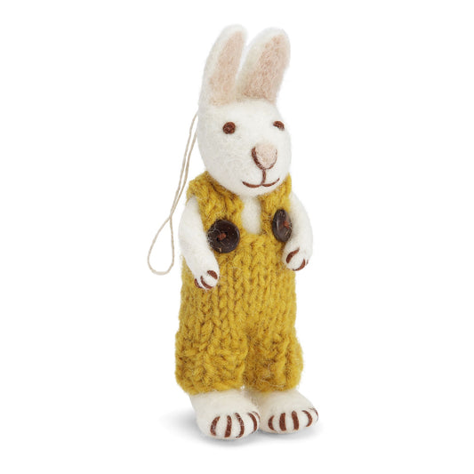 Felt White Bunny w/Ochre Pants Ornament