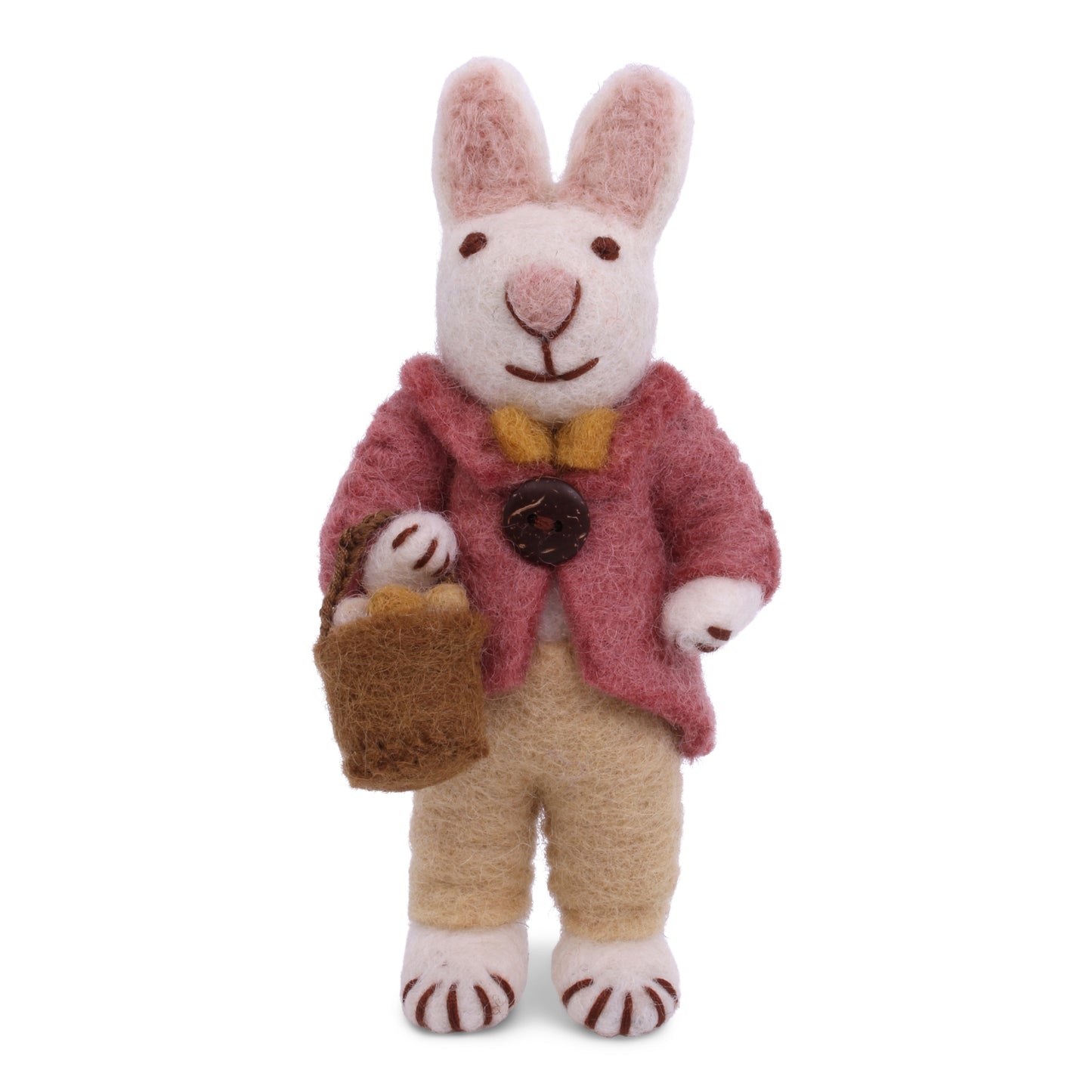 Felt White Bunny w/Jacket & Egg Basket Ornament