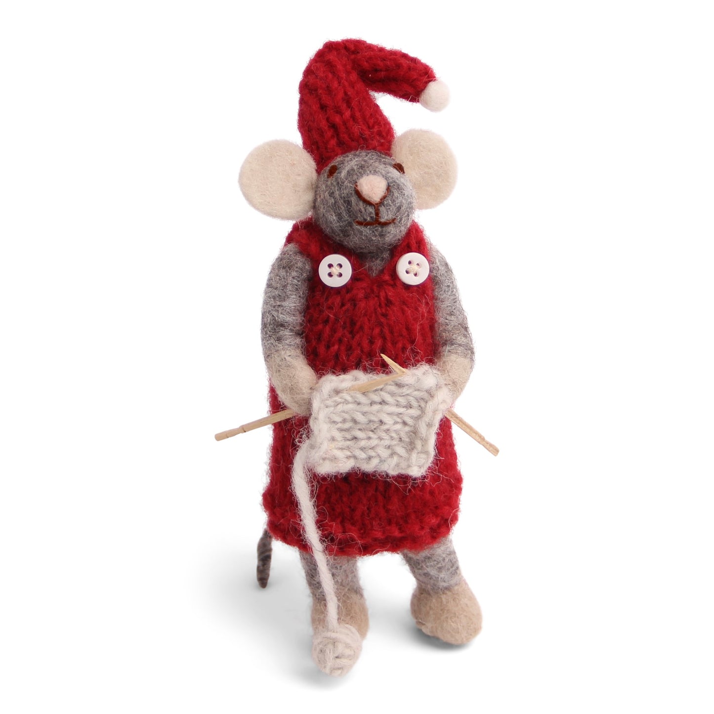 Felt Grey Mouse w/Knitting Ornament