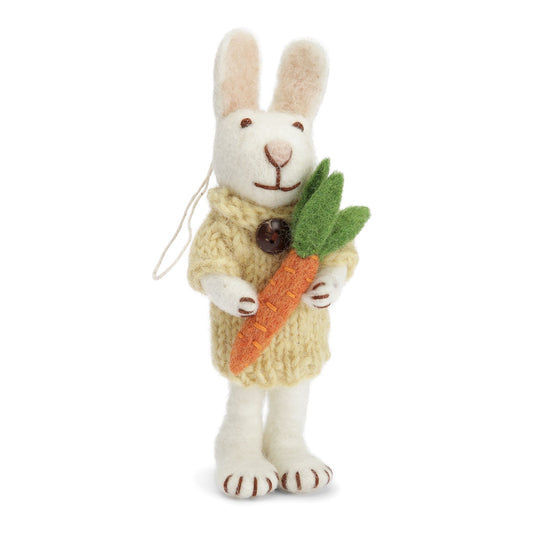 Felt White Bunny w/Yellow Dress & Carrot Ornament