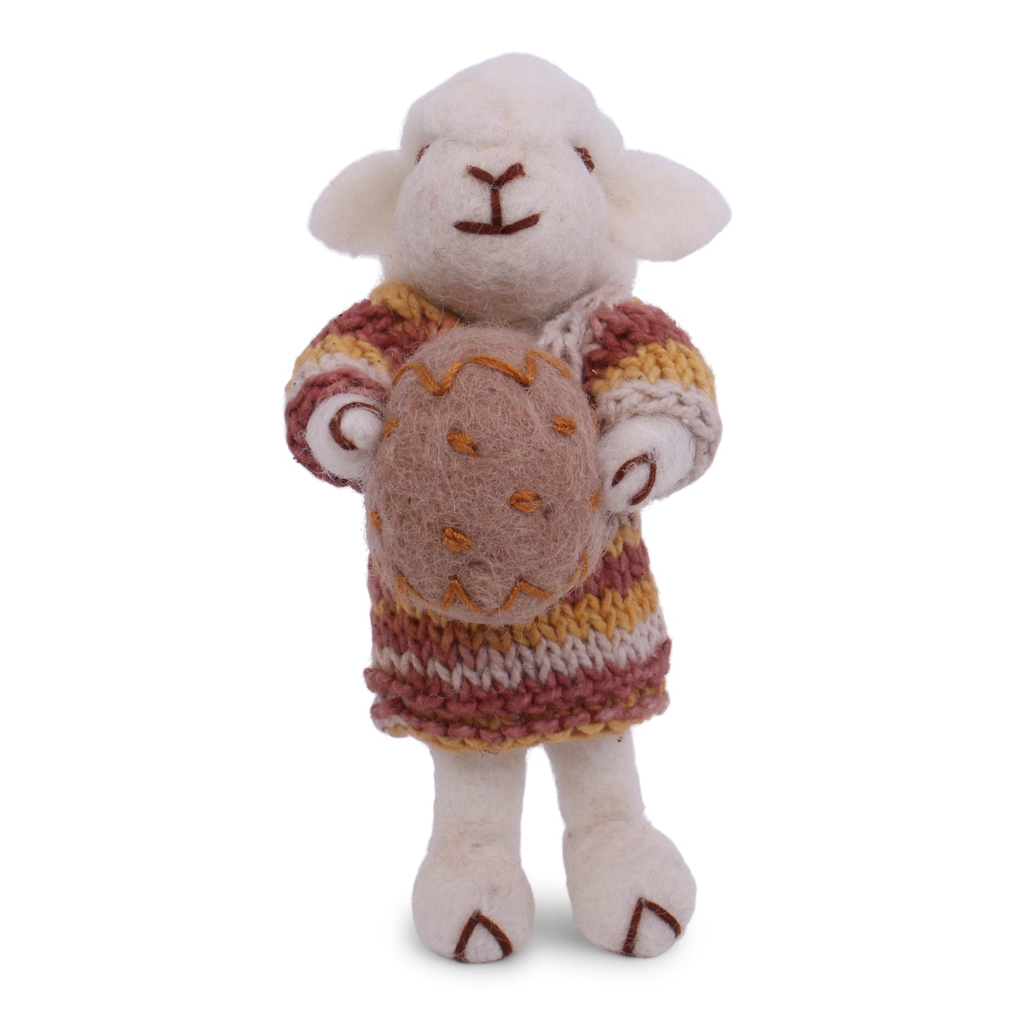 Felt White Sheep w/Multicolor Dress & Egg Ornament