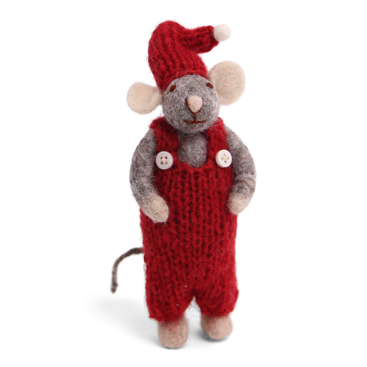 Felt Small Grey Mouse w/Red Pants Ornament