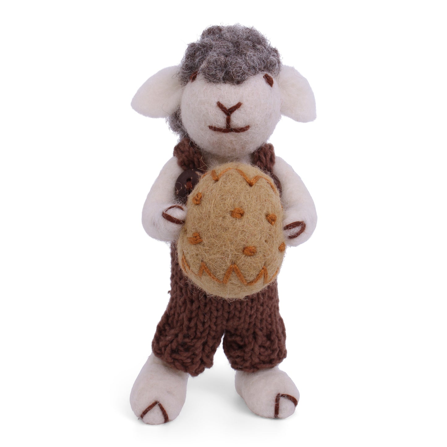 Felt Grey Sheep w/Brown Pants & Egg Ornament