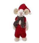 Felt White Mouse with Red Pants, Hat, and Scarf Ornament