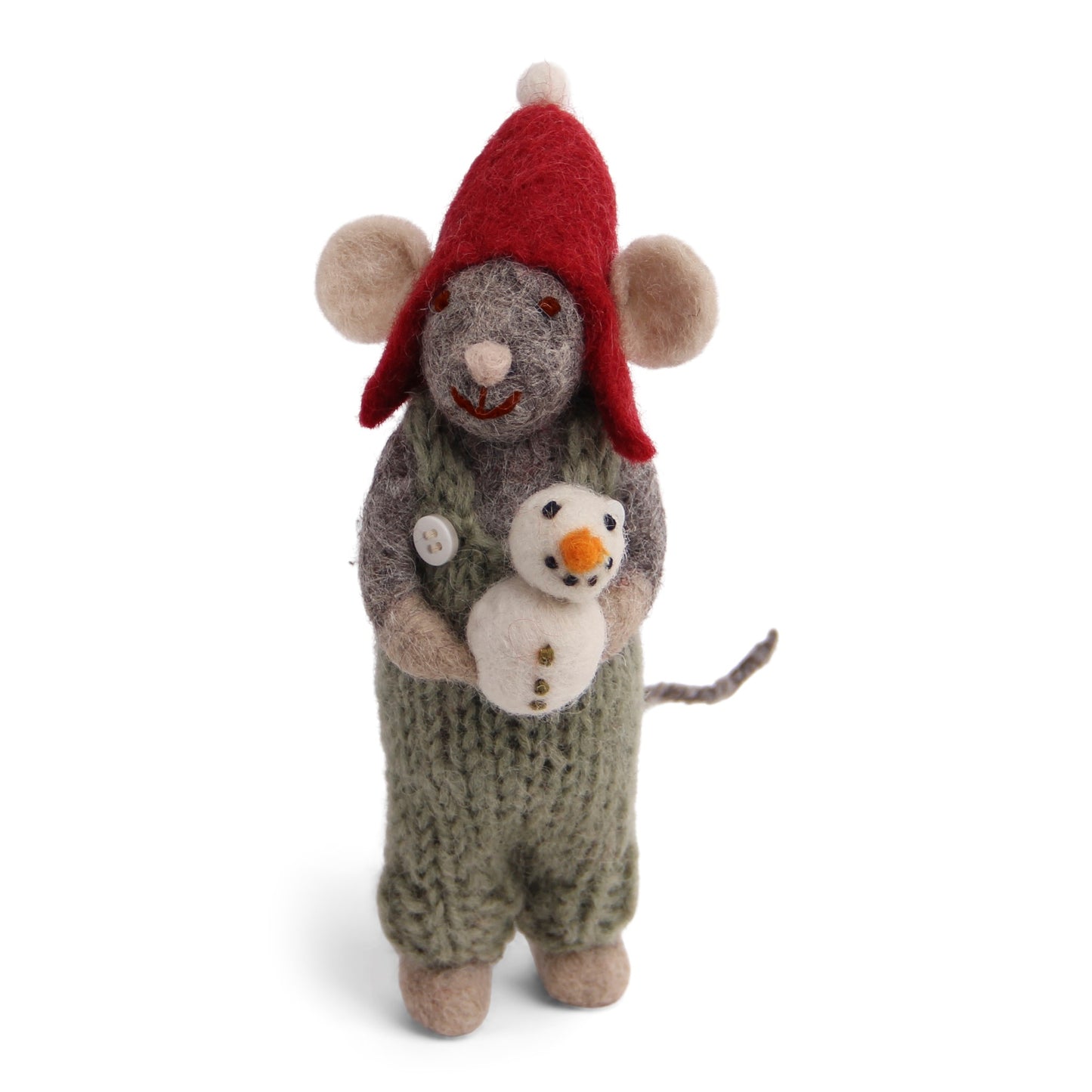 Felt Grey Mouse with Snowman Ornament