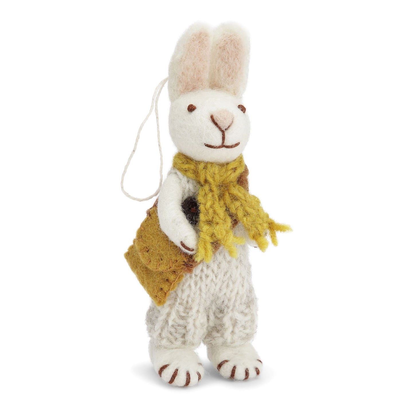 Felt White Bunny w/Ochre Scarf & Grey Pants Ornament