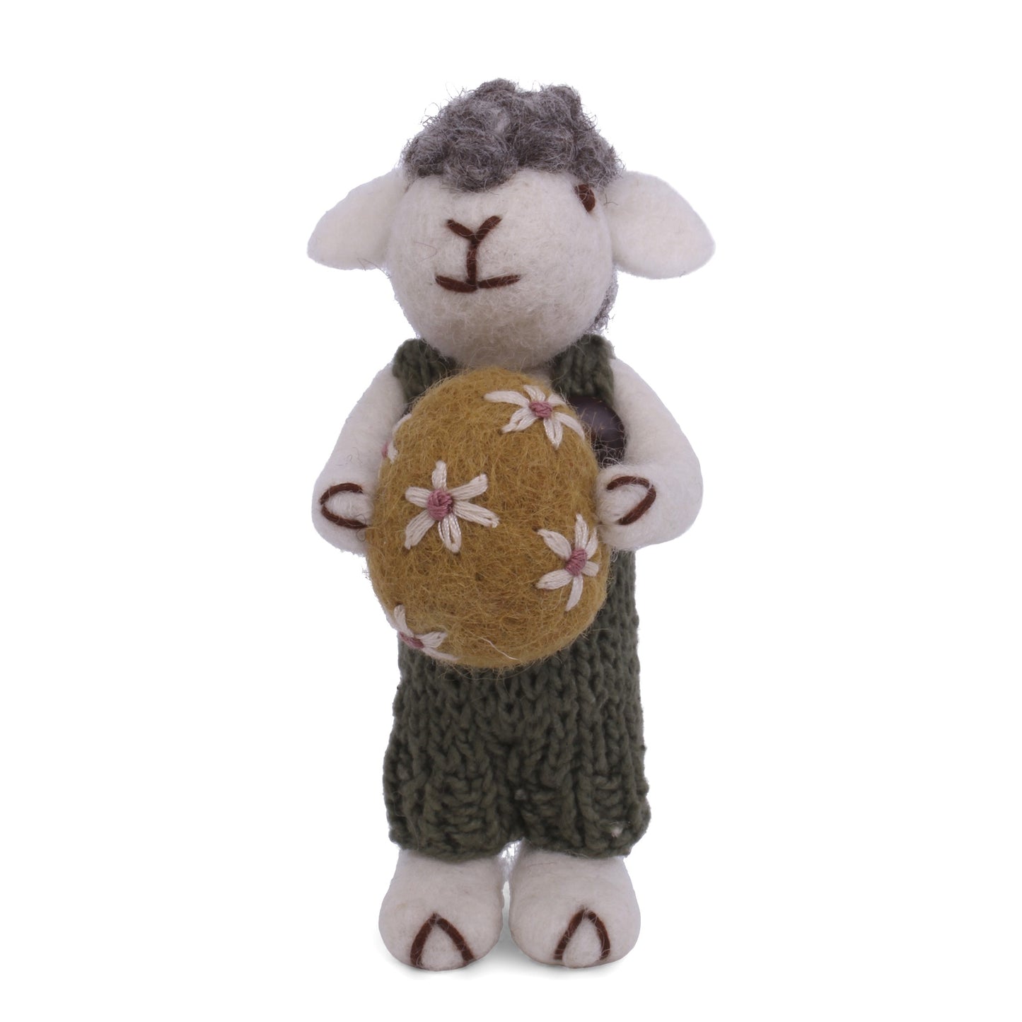 Felt Grey Sheep w/Green Pants & Egg Ornament