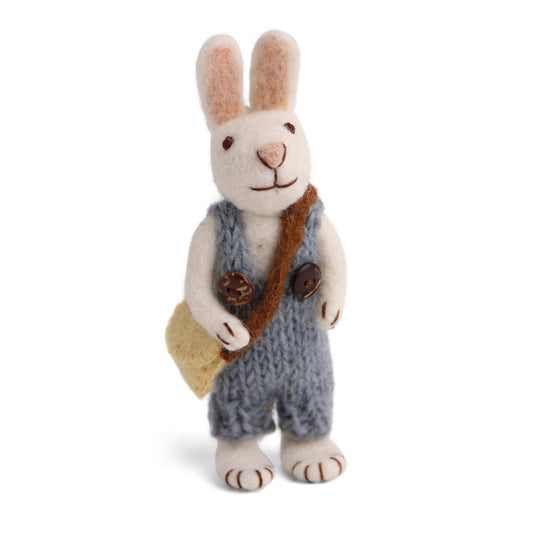 Felt White Bunny w/Blue Pants & Bag Ornament