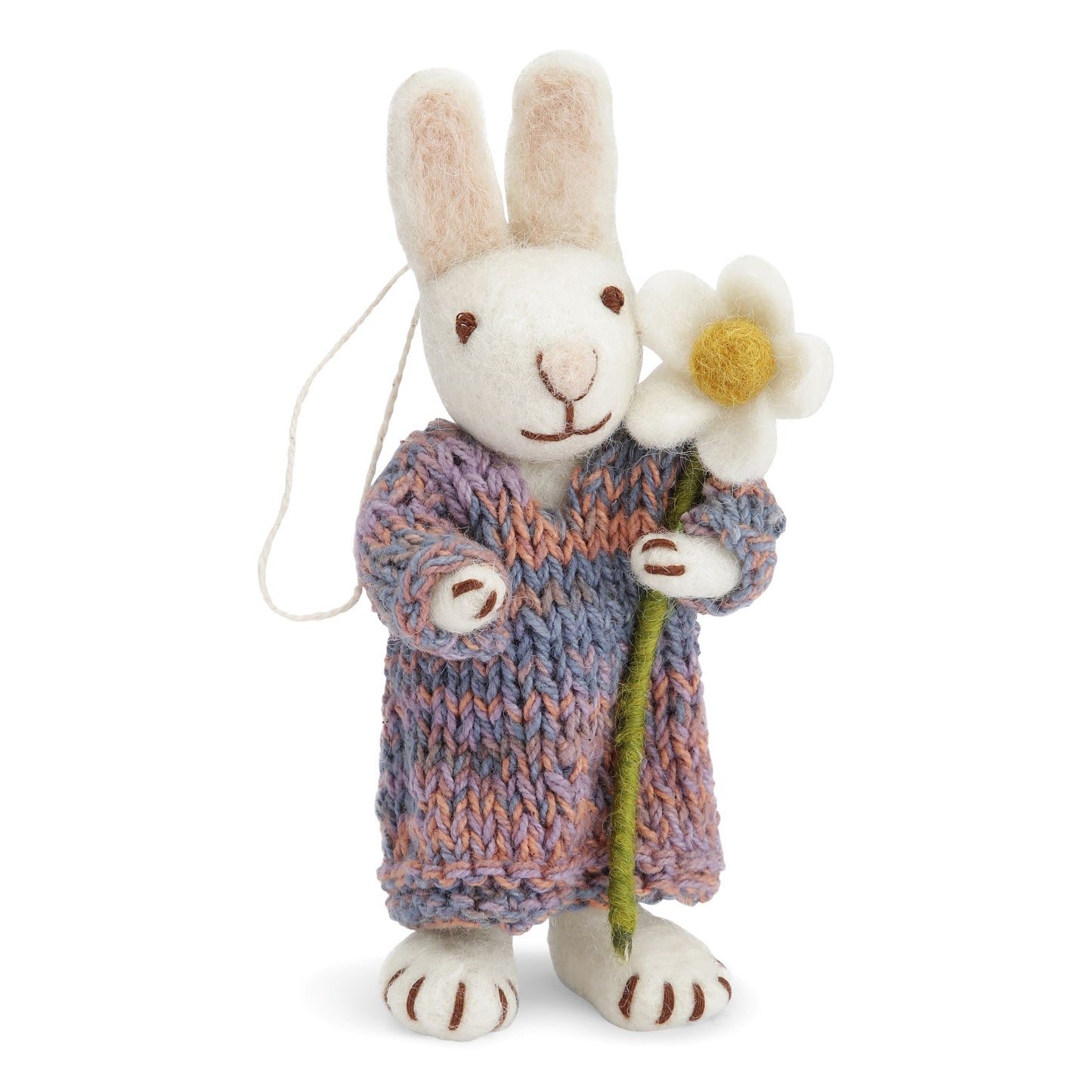 Felt White Bunny w/Multi Colorful Dress & Marguerite Ornament