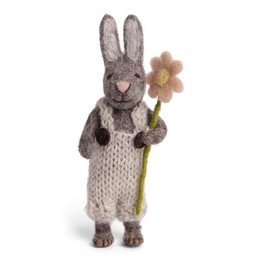 Felt Grey Bunny w/Light Grey Pants & Flower Ornament