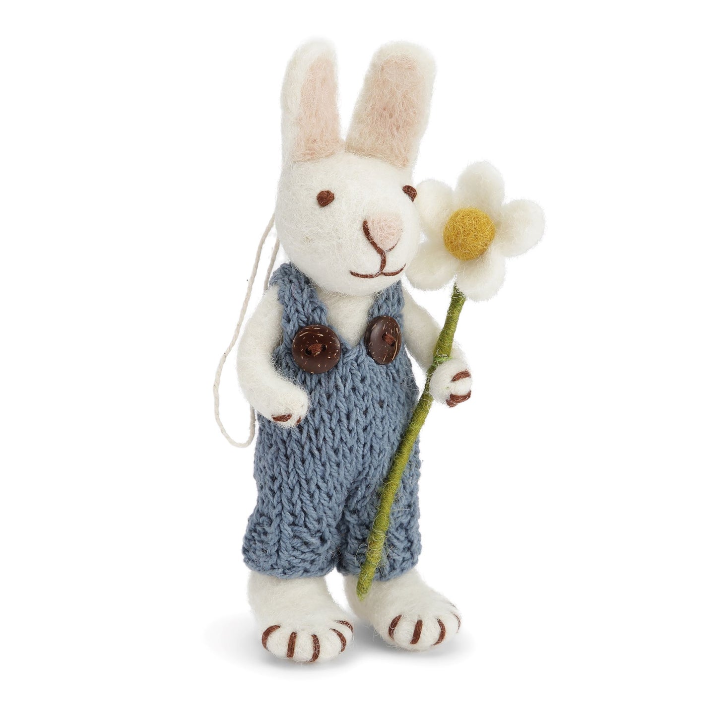 Felt White Bunny w/Blue Pants and Marguerite Ornament