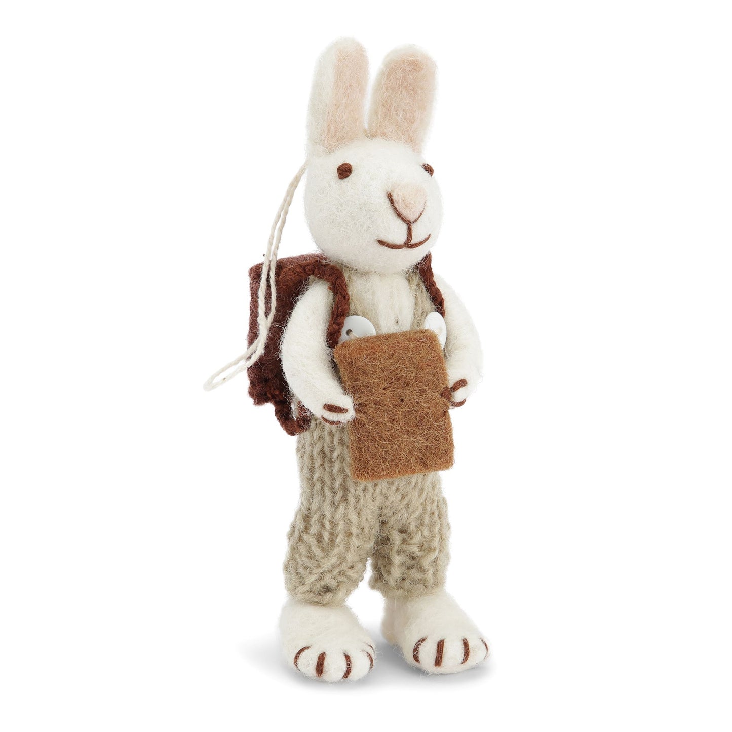 Felt White Bunny w/Green Pants & Book Ornament