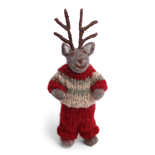 Felt Small Grey Boy Deer w/Pants & Sweater Ornament