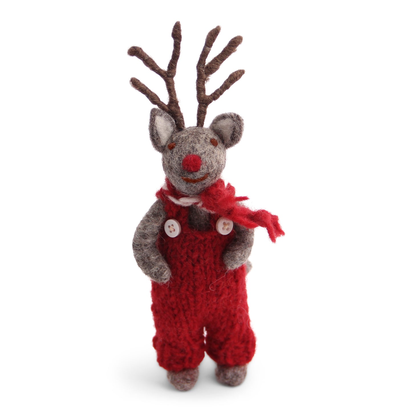 Felt Small Grey Rudolf with Red Pants Ornament