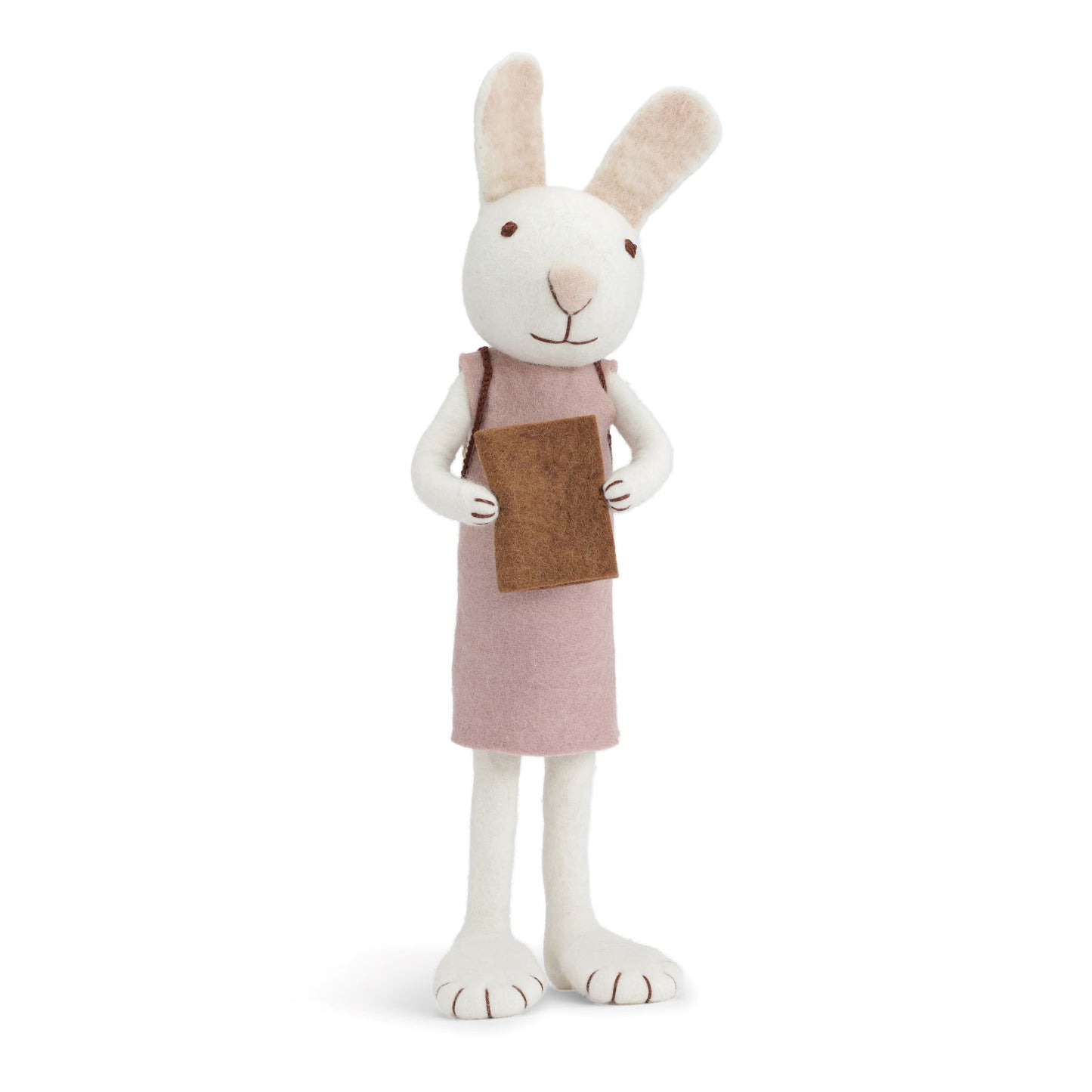 Felt X-Large White Bunny with Lavender Dress & Book