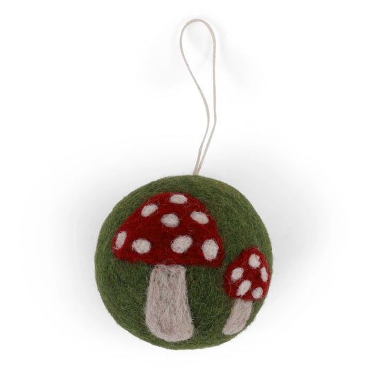 Felt Christmas Bauble - Green with Mushroom