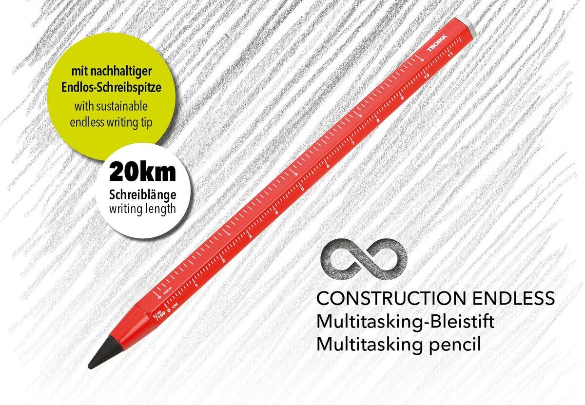 Troika Multi-Tasking Construction Endless Pencil 12.5 Miles - Red