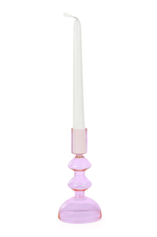 Retro Glass Candlestick Holder - Pink