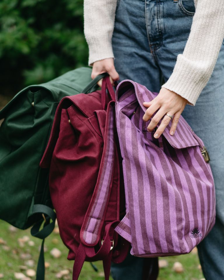 OMOM Organic Backpack - Large Striped Purple